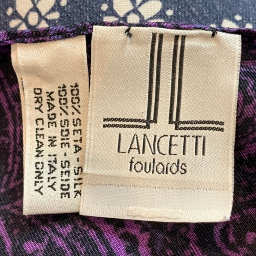 Lancetti Foulards 100% silk scarf. 34”x34”. Purples and blues - Picture 7 of 7